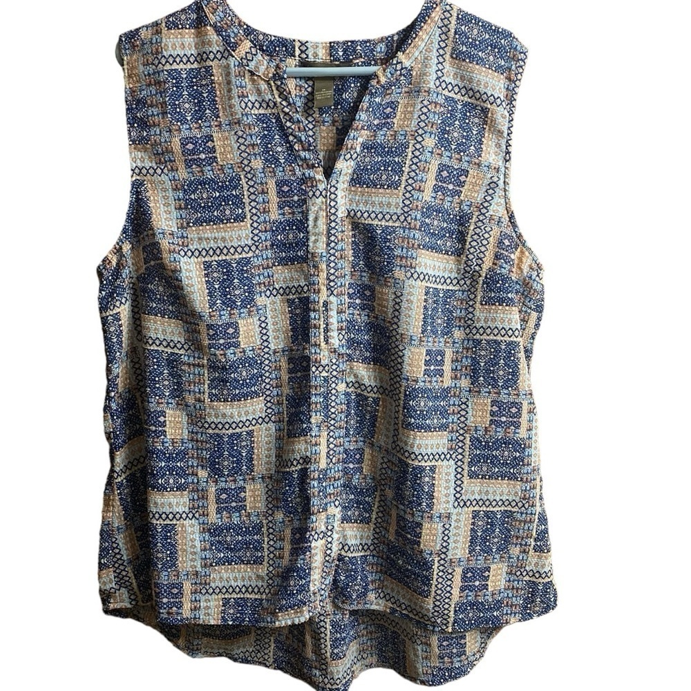 Bit & Bridle Textured Patchwork Sleeveless Split Neck Paisley Blouse Top Size 1X